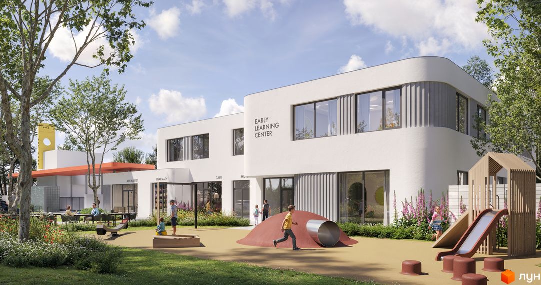 Комплекс КМ ARTPARK має білу фасадну систему з великими вікнами та дитячий майданчик з гіркою та тунелем. На території розташовані зони відпочинку та зелені насадження.